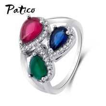 New Fashion Rings for Women 925 Sterling Silver Water Drop Wedding Rings Female Blue/Red/Green CZ Crystals Twisted Rings 2024 - buy cheap