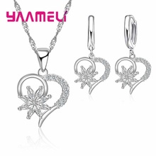 Luxury Austrian Crystal Heart Flowers Necklace Earrings Jewelry Set For Women Bridal Wedding 925 Sterling Silver Bijoux 2024 - buy cheap
