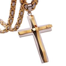 Cadenas de eslabones bizantinos de Jesús de acero inoxidable de Color dorado y plateado, joyería para hombres, collares colgantes de cruz de Cristo, regalos de moda para niños 2024 - compra barato