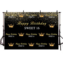  Crown Royal Sweet 16 Photo Background Happy Birthday Party Banner Black Gold Backdrops for Photography Party Decor 365 2024 - buy cheap