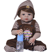 Полностью силиконовая виниловая кукла bebes reborn, реалистичные куклы Reborn 23 дюйма, подарки для маленьких мальчиков, обучающая игрушка, кукла reborn boneca 2024 - купить недорого