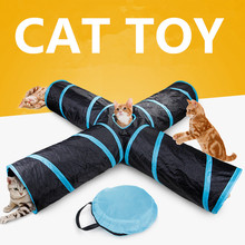 Frete grátis engraçado gato túnel brinquedo tenda do animal de estimação brinquedo dobrável 4 buracos túnel do gato com bola gatinho gato brinquedo suprimentos do gato 2024 - compre barato