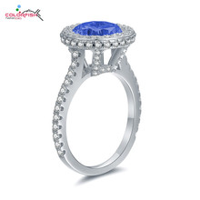 COLORFISH-anillo de compromiso de lujo 3ct para mujer, piedra de corte redondo azul, joyería de boda femenina, anillos de plata sólida 925 2024 - compra barato