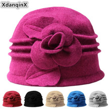 XdanqinX nuevo sombrero de invierno para mujer 100% lana caliente fajas elegantes señoras moda sombreros flor tocado decoración mujer marcas gorra 2024 - compra barato