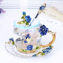 Tazas de café de vidrio esmaltado de Color, tazas de té y té con cuchara de rosa, belleza, hogar, oficina, vajilla creativa, 330/350ML 2024 - compra barato