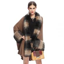 2019 Europe Long Fashion Women Faux fox fur collar Knit cardigan Coat Parka Lapel Outwear Winter Luxury Sweater Cape Cloak w708 2024 - compre barato