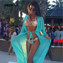 XREOUGA Women Summer Vestidos Chiffon Cardigan Long Swimwear With Belt Sexy Beach Bikini Swimwear Cover Up Tops BC052 2024 - buy cheap