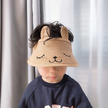 Kids Summer Sun Hats Boys Girls Foldable Straw Hat Empty Top Cute Rabbit Ear Sunscreen Beach Hat 2024 - buy cheap