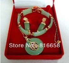 FREE SHIPPING>>@> Free shipping@@Beautiful green stone Bracelet earring Necklace set Natural jewelry 2024 - buy cheap
