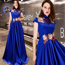 JaneVini Elegant Royal Blue Long Bridesmaid Dresses High Neck Lace Embroidery Appliques Beaded Satin A Line Formal Prom Gowns 2024 - buy cheap