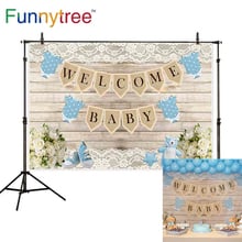 Funnytree crianças backdrops fotografia bem-vindo bebê bandeiras de flores de madeira brinquedo urso tênis fundo decoração papel parede 2024 - compre barato