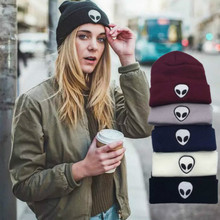 2021 Otoño e Invierno de lana de punto de sombreros para mujer y hombre bordado extraterrestre cúpula negro, gorros, gorros de lana de alta calidad 2024 - compra barato