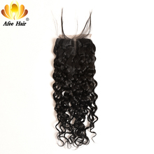 AliAfee Hair Brazilian Water Wave Middle Part Lace Closure With Baby Hair 4X4 Remy Human Hair 130% Density Natural Color 2024 - buy cheap