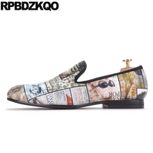 Runway Printed  Floral Vintage Shoes 47 46 European Brand Prom Slip On Loafers Painting  Party British Style Men Magazine Doodle 2022 - buy cheap