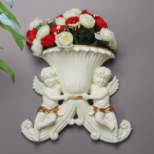 Европейский настенный смоляный двойной ангел ваза украшение ремесло гостиная настенная ТВ фон росписи Искусственные цветы аксессуары 2024 - купить недорого