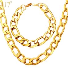 U7 Big Chunky Men Jewelry Sets Trendy 5 Size Gold Color 12MM Wide Chain Figaro Bracelet Necklace Set Wholesale S814 2024 - buy cheap