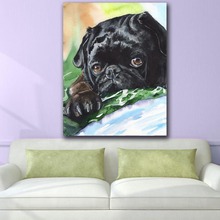 Moda pintura a óleo animal preto-pug arte da parede pintura da lona para sala de estar decoração casa pintura a óleo imagem da arte da parede 2024 - compre barato