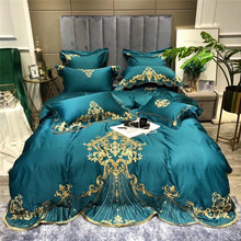 New Luxury Gold Royal Embroidery Green Blue Red Egyptian Cotton Wedding Bedding Set Duvet Cover Bed sheet Bed Linen Pillowcase 2024 - buy cheap