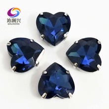 Ink blue heart shape top quality Glass Crystal claw rhinestones,sew on stone with holes for Diy Clothing accessories SWH21 2024 - buy cheap