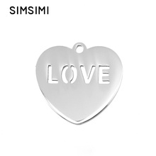100pcs i Heart love tag blank pendant for both sides mirror polished stainless steel heart pendant wholesale 2024 - buy cheap