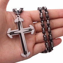 New Fashion Silver Black Color Cross Pendant Necklace Mens Gift Stainless Steel 18-32" 5mm Thick Link Byzantine Chain Jewelry 2024 - buy cheap