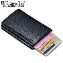 VM FASHION KISS Crocodile Pattern Metal Push credit Card holder Wallet Rfid Business Slim Minimalist Wallet Blocking Men Wallets 2024 - buy cheap