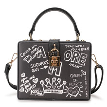 Fashion Black & White Graffiti Cartoon Pattern Box Style Pu Leather Ladies Party Handbag Shoulder Bag Crossbody Messenger Bag 2024 - buy cheap