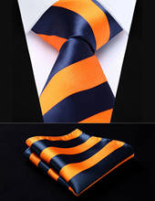 TS904N8S Blue Orange Stripe 3.4" Silk Woven Men Tie Necktie Handkerchief Set Party Wedding Classic Pocket Square Tie 2024 - buy cheap