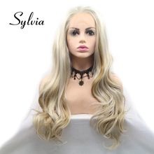 Sylvia Blonde Gold Mixed Synthetic Lace Front Wigs Body Wave Middle Part Heat Resistant Fiber Hair For Women 2024 - buy cheap