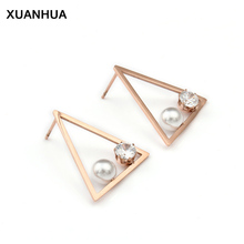 XUANHUA Fashion Trendy Titanium Stainless Steel Earrings triangle earrings Fashion Jewelry Earring 2019 Stud Earrings For Women 2024 - buy cheap