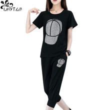 UHYTGF Summer Top For Women Clothes Thin Two Piece Set 5XL Plus Size Tracksuit Female Casual Suit Ladies Fashion Diamond Hat 287 2024 - buy cheap