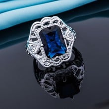 2016 новое поступление оптовая продажа посеребренное кольцо 925 модное ювелирное изделие серебряное кольцо с синим цирконием XJTTSZUP 2024 - купить недорого