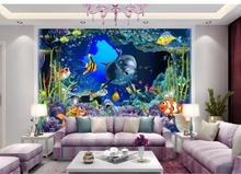 3D stereoscopic TV backdrop Underwater World Dolphin 3d room wallpaper landscape 3d stereoscopic wallpaper 2024 - buy cheap