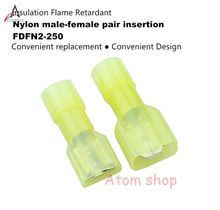 100 Uds. Amarillo para hombre y mujer de nailon, totalmente terminal aislado, FDFN (MDFN), 5,5-250, extremo prensado en frío, 6,3, resorte de inserción 2024 - compra barato