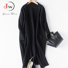 Black Cardigan Women Knitted Long Sweater Elegant Autumn Winter Warm Coat Pull Femme Casaco Feminino 2024 - buy cheap