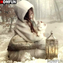 HOMFUN Full Square/Round Drill 5D DIY Diamond Painting "Girl wolf" 3D Embroidery Cross Stitch 5D Home Decor A13447 2024 - buy cheap