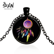 Atrapasueños de estilo indio SIAN, cadena de 4 colores hecha a mano, colgante de cabujón de cristal con foto artística 2024 - compra barato