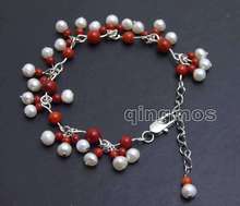 Small 5-6mm White Round Natural Pearl with 3-6mm Red Coral 7-9'' Bracelet-bra385 Wholesale/retail Free shipping 2024 - buy cheap