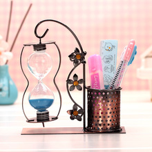 Iron Flowers Hourglass Figurines Home Office Pen Stationery Ornaments Desktop Decoration Shooting Props Sandglass 2024 - buy cheap