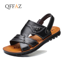 Qffaz venda quente 2019 verão sandálias de couro genuíno qualidade da marca barato praia chinelos homens sandálias casuais 2024 - compre barato