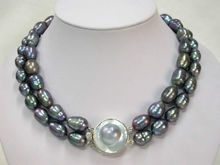 2 Rows natural 9-10mm tahitian black pearl necklace 17"-18"  wholesale  SHIPPING -jewelry 2024 - buy cheap