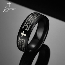 Letdiffery Stainless Steel Black Color Jesus Cross Ring Letter Bible Prayer Finger Rings For Men 8mm Amulet Jewelry 2024 - buy cheap