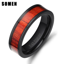 Retro 8mm Red Wood Ring Black Titanium Engagement Rings For Men Vintage Wedding Bands Male Jewelry Bague Not Fade Comfort Fit 2024 - buy cheap