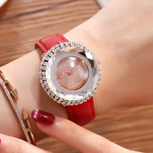 Relojes lujo relógio feminino brilhante cristal dial relógios de quartzo feminino couro vermelho 2020 senhora relógios feminino zegarek damski 2024 - compre barato