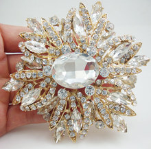 Austrian Crystal Vintage Gold Tone Oval Flower Wedding Bride Brooch Pin Clear 2024 - buy cheap