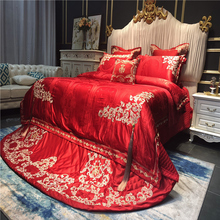 4 Uds. Conjunto de edredón de lujo con bordado de gules de algodón para boda Juego de cama real tamaño king size 2024 - compra barato