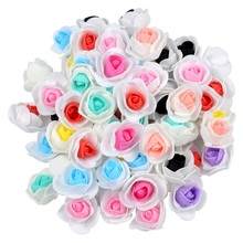 Cabeças de rosas de 3cm de duotone, cabeças de flores artificiais de 3cm para decoração doméstica de casamento, decoração de flores de espuma falsas baratas, acessórios com 100 peças 2024 - compre barato