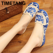 TIMETANG Handmade Summer Women Comfort Canvas Slippers Floral Embroidery Chinese Old Beijing Slide Shoes for Ladies Outside E220 2024 - buy cheap