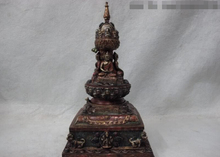 Коллекционный Бронзовый S2996 Тибетский буддизм, старинная бронзовая роспись Будда Шакьямуни ступа пагода, статуя башни 2024 - купить недорого