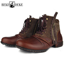 Anke boots vintage com zíper., plus size, botas de trabalho de alta qualidade, bico arredondado, couro legítimo, casual. 2024 - compre barato